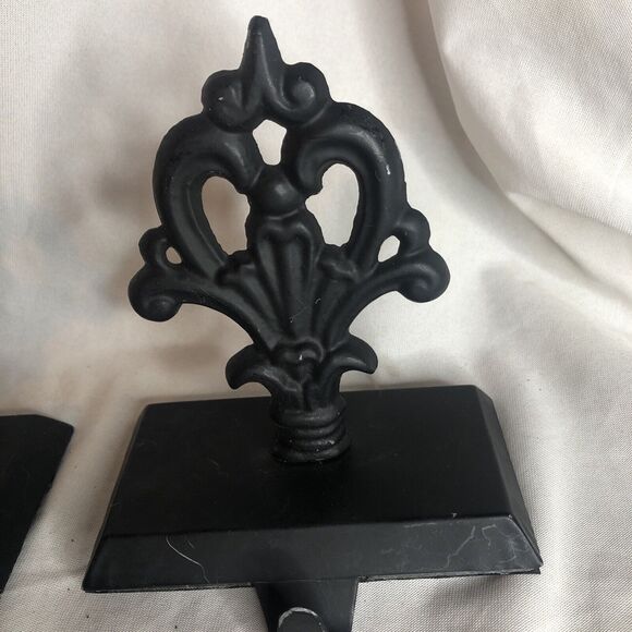 Set Of 2 Vintage Metal Stocking Holder Black Weighted 5” CUTE!! - Picture 7 of 16